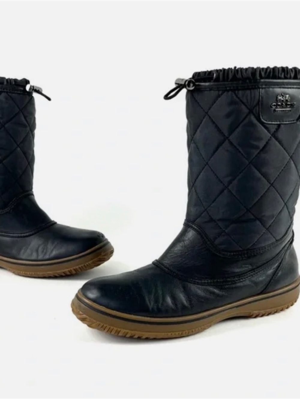 Coach Samara Black Quilted Cold Weather Leather Boots Size 8 Luxury